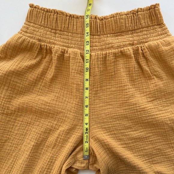 by Anthropologie Cotton Gauze Wide Leg Pull On Smocked Waist Pants Yellow LP - Picture 9 of 12